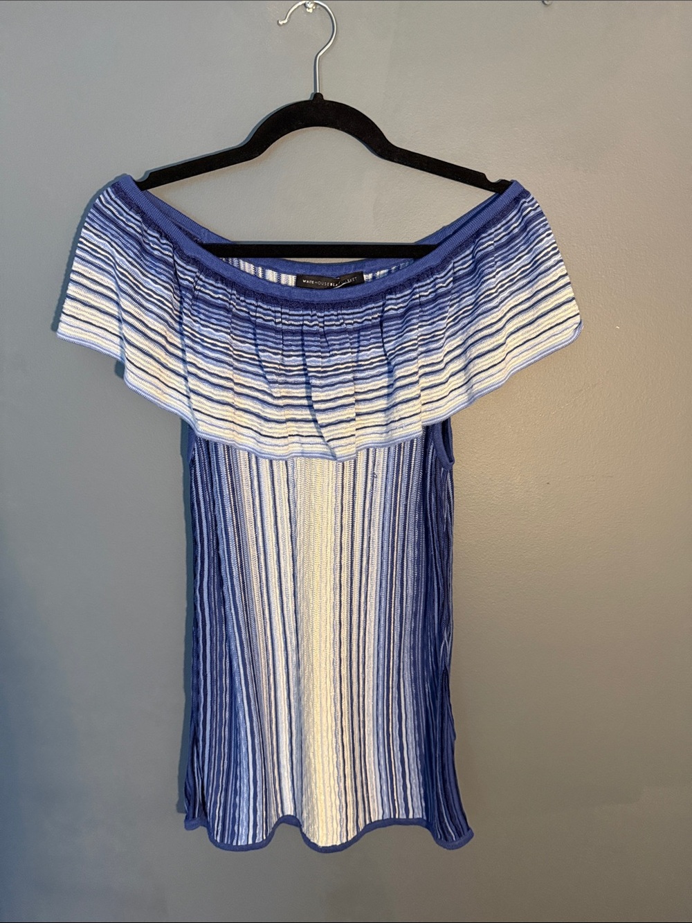 White House Black Market Blue & White Striped Off-Shoulder Knit Top